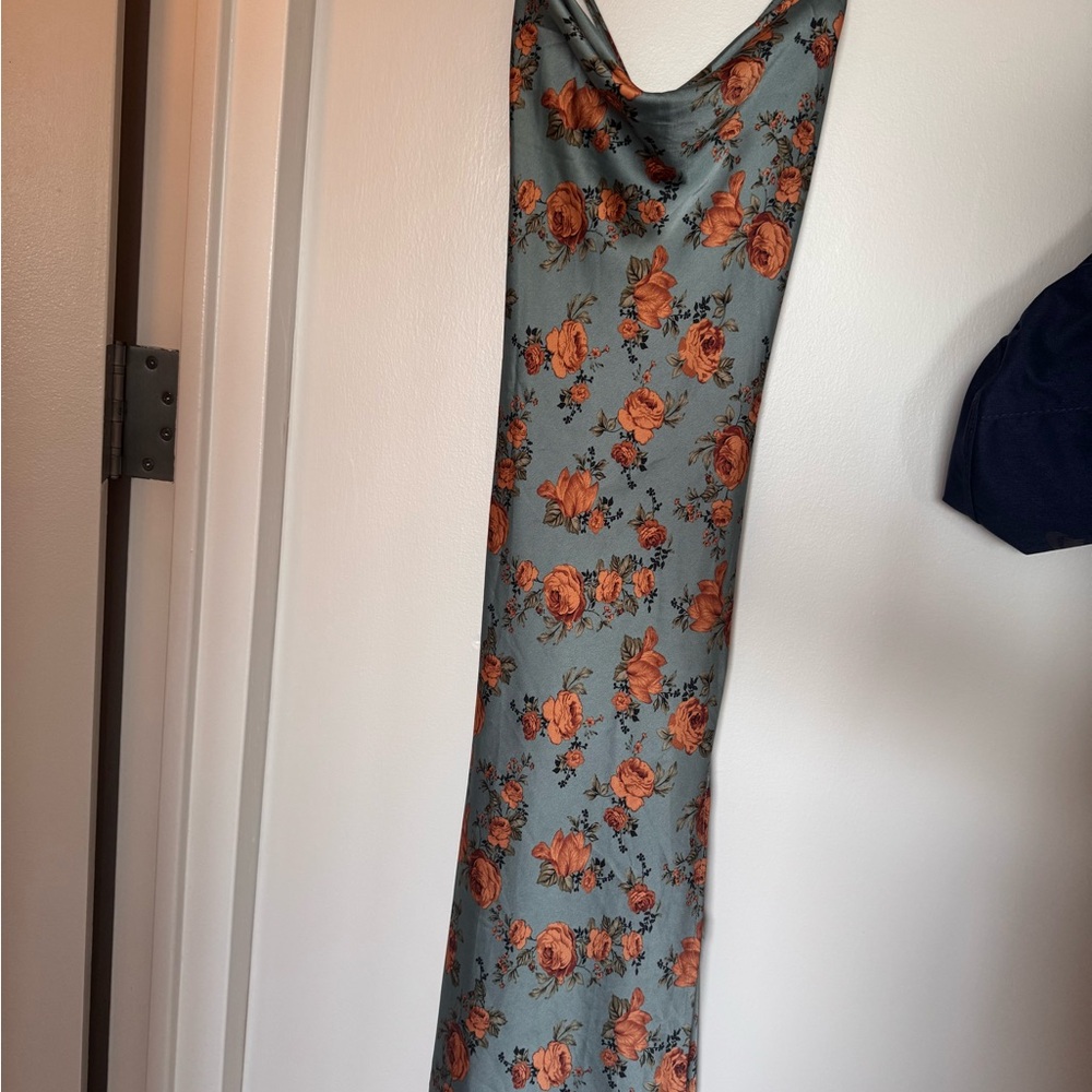 Floral Adjustable Straps with tie back Slip Dress - Orange and Blue